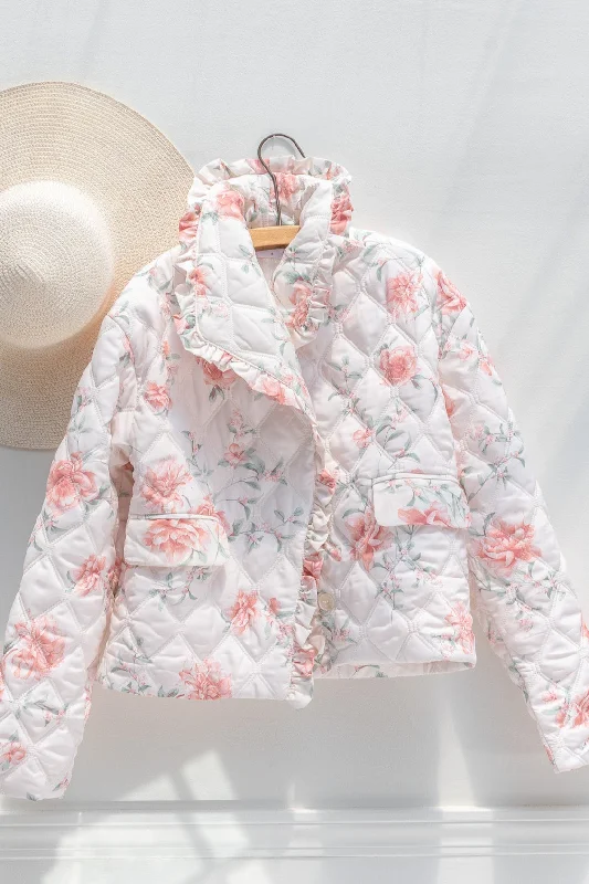 Fond Hearts Quilted Jacket Zippered Front Buttoned Front Snap Front