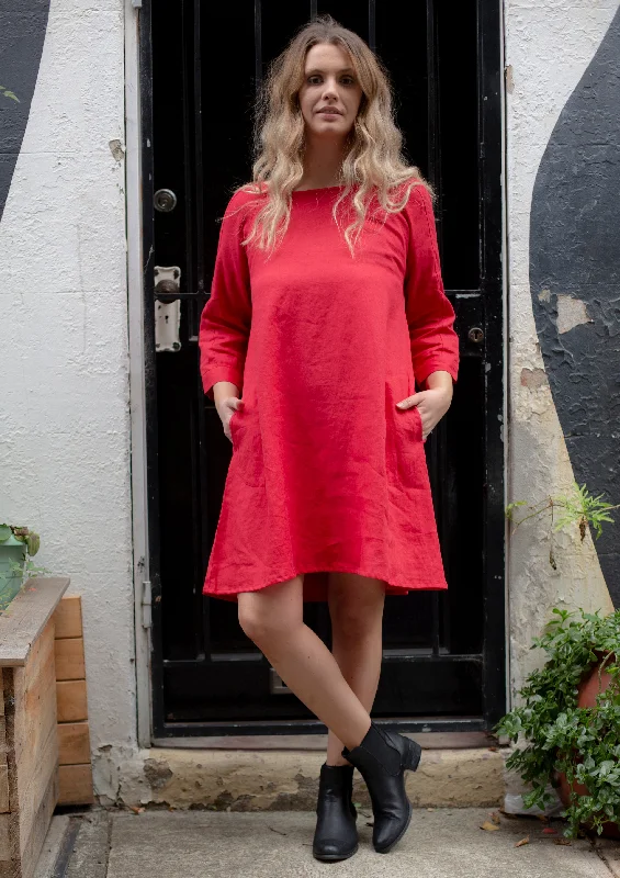 GA182 Linen Tunic Dress in Red