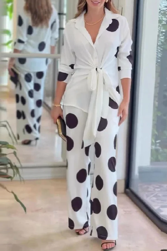 Polka Dot Feminine Lace-Up Pant Suit Trendy Work Pants