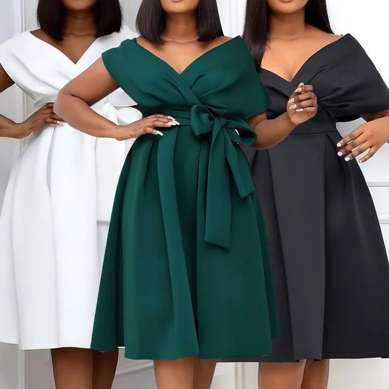 Wjczt High Quality Women Dress Bow Elegant Wedding Party Dresses For Women 2022 Summer Plus Size Women Clothing S-XXXL Femme Vestidos Tunics Sale discount