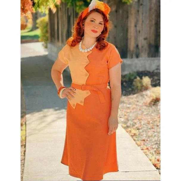 Star Struck Clothing Sawtooth Color Block Dress in Peach and Copper A-Line Day Work