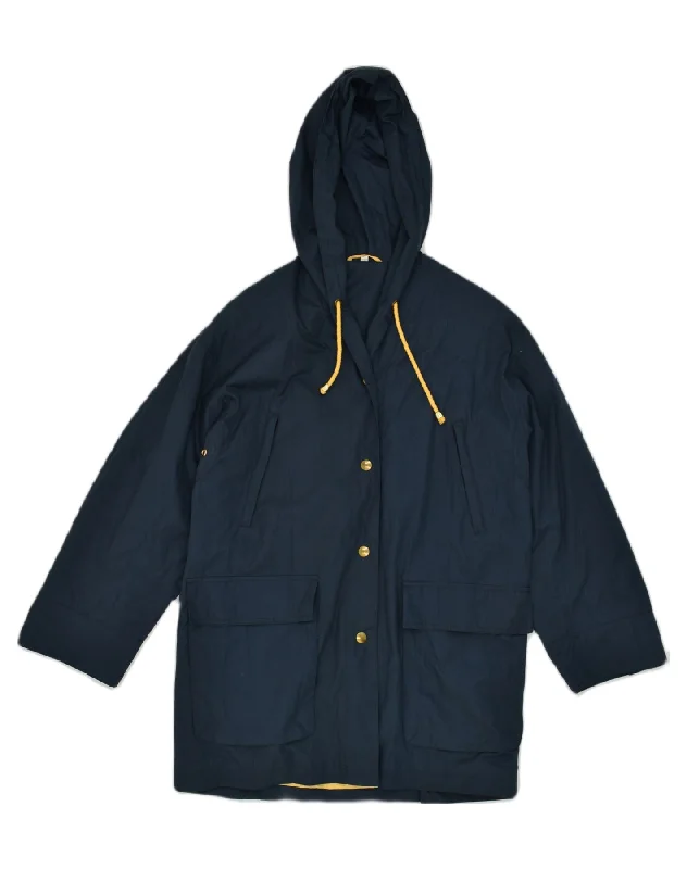 VINTAGE Womens Hooded Utility Jacket EU 40 Medium Navy Blue A-Line Jacket Boat Neck Shawl Collar