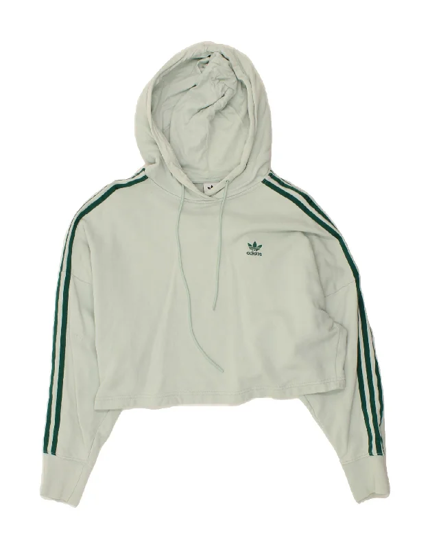 ADIDAS Womens Crop Hoodie Jumper UK 8 Small Green Cotton Hoodie with Set-In Sleeves Structured Classic