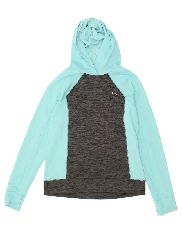 UNDER ARMOUR Womens Cold Gear Hoodie Jumper UK 12 Medium Blue Colourblock Hoodie with V-Neck Classic Versatile