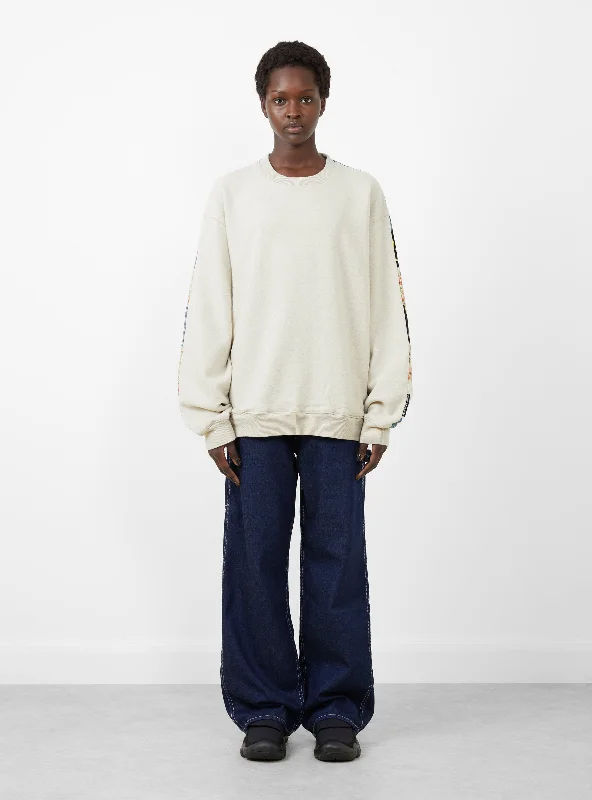 Rainbow Quilt 2-Tone Big Sweatshirt Ecru Hoodie with Hem Detail Decorative Unique