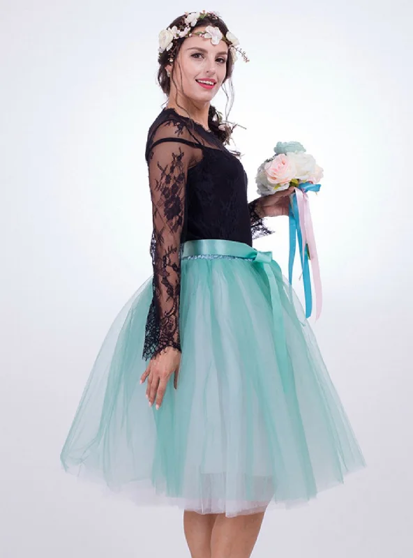 Green + White 7-layer Gauze Pleated Tutu Skirt flowy skirt hem