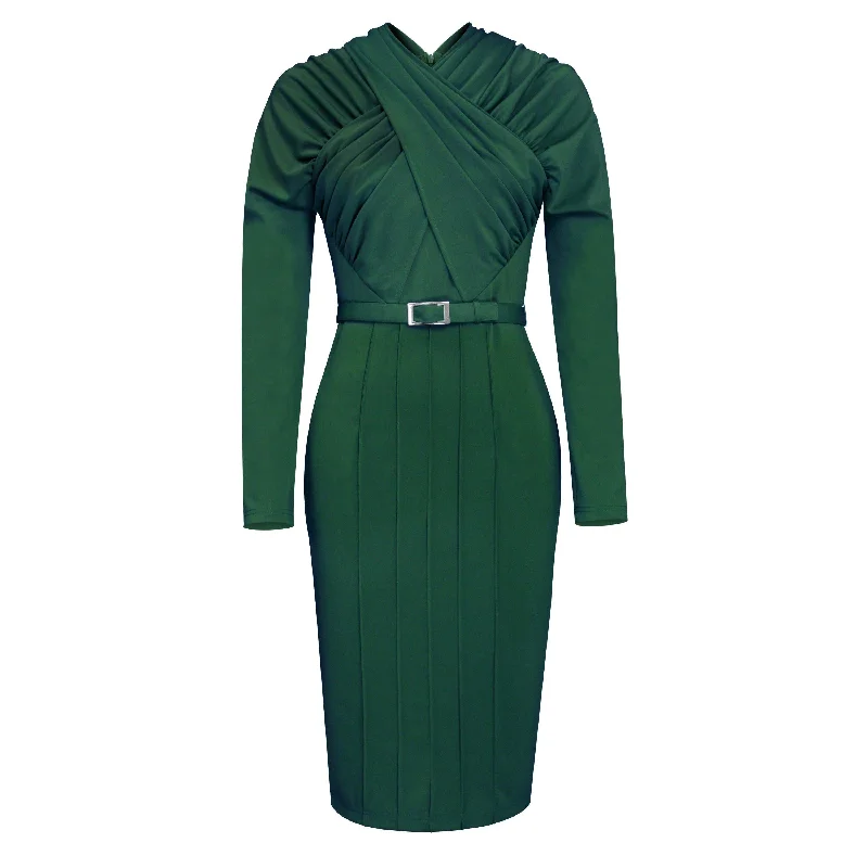ChicStar Cross-Bust Wiggle Dress in Green Tunics Handmade artisanal