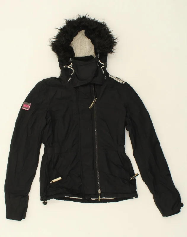SUPERDRY Womens The Windtrekker Hooded Windbreaker Jacket UK 6 XS Black Insulated Jacket Fitted Jacket Loose Jacket