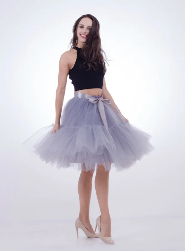 Women Gray Puff Tulle Tutu Skirt lace skirt intricate