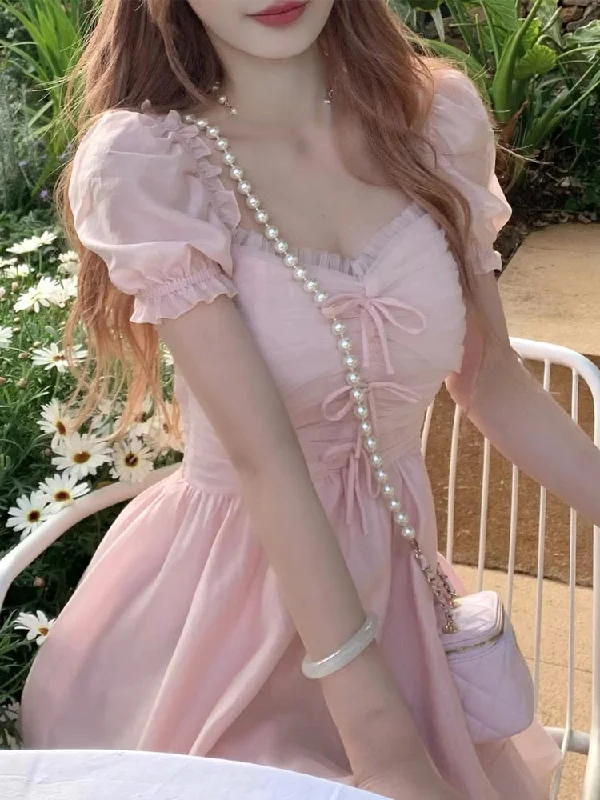 Wjczt Summer Chiffion Elegant Midi Dress Women Kawaii Clothing Short Sleeve Beach Style Party Dress Office Lady Korean Fashion Pencil Length Work