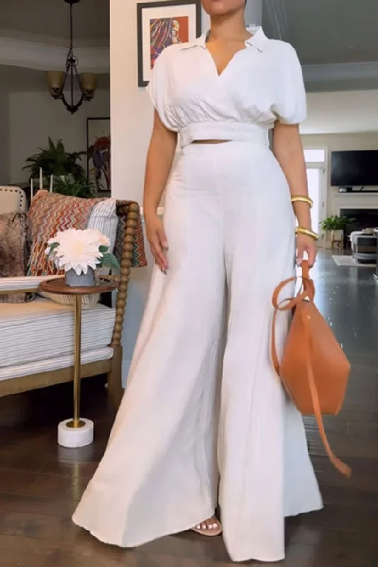Solid Color On-trend Wide Leg Pant Suit Fashionable Work Pants