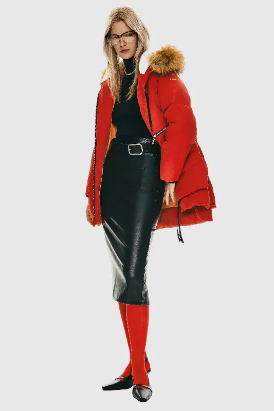 092 Classics Thickened Down Jacket with Faux Fur Hood Welt Pockets Slit Pockets Flap Pockets