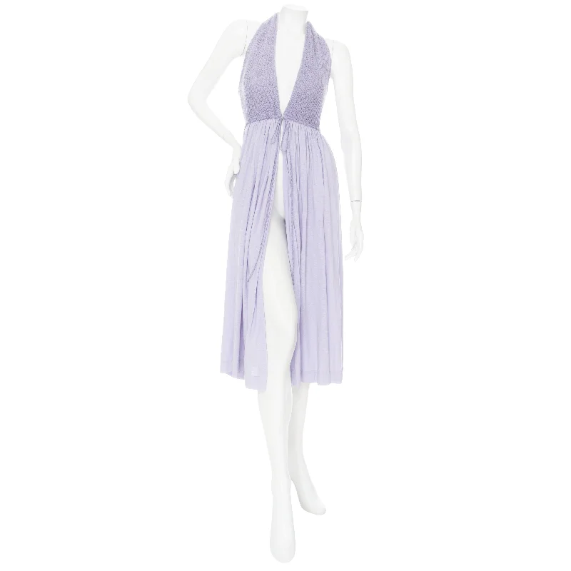 1977 Lilac Cotton-Blend Crocheted Halter Dress Square Neckline Feminine