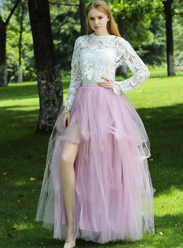 Sexy Dusty Pink Irregular Tulle Skirt leather skirt bold