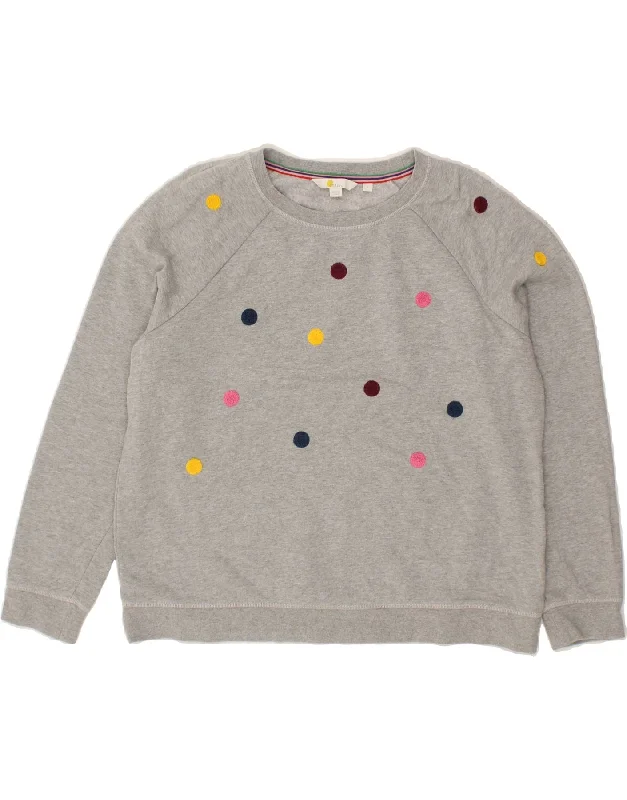 BODEN Womens Loose Fit Sweatshirt Jumper UK 16 Large Grey Spotted Cotton Hoodie with Embroidery Detailed Premium