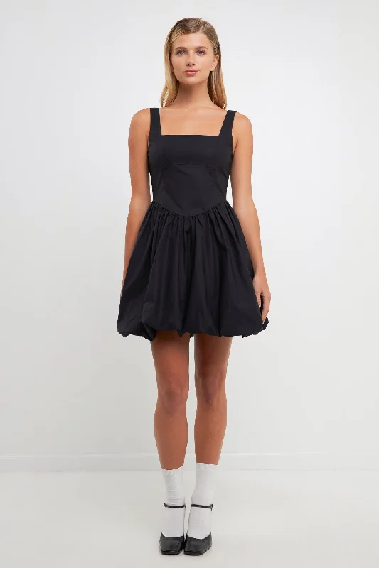 English Factory - Poplin Square Neck Bubble Hem Dress