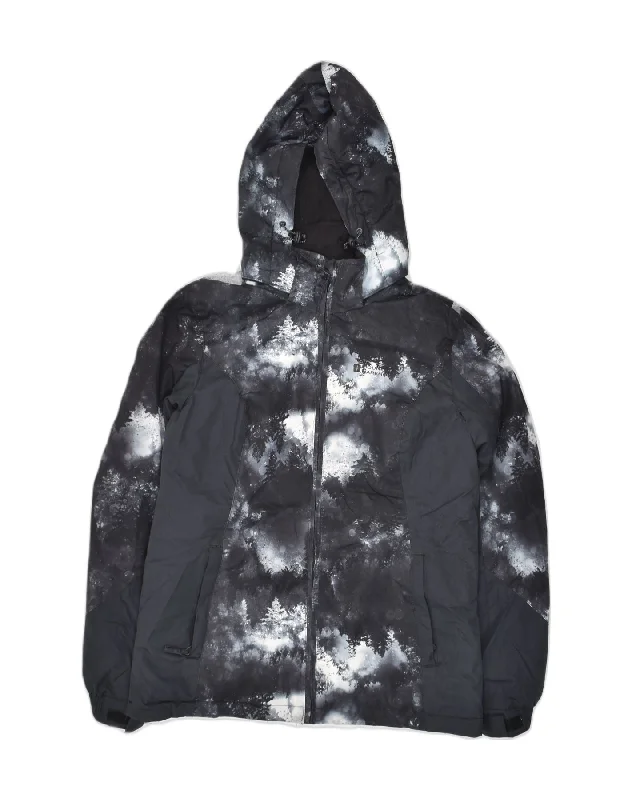 MOUNTAIN WAREHOUSE Womens Hooded Rain Jacket UK 8 Small  Black Tie Dye Trench Coat Raincoat Waterproof Jacket