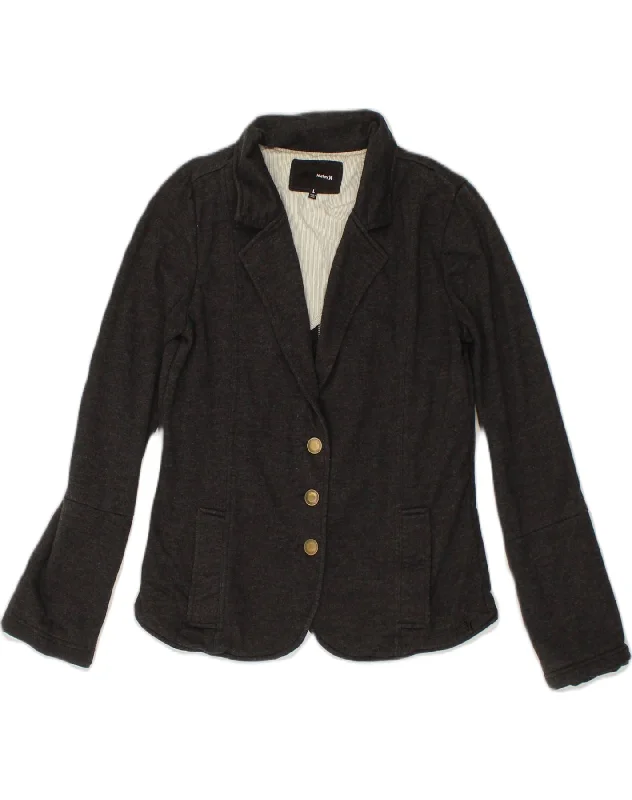 HURLEY Womens 3 Button Blazer Jacket UK 16 Large Grey Cotton Wool Jacket Cashmere Jacket Tweed Jacket