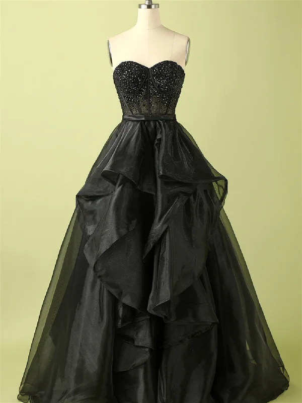 Ball-Gown Strapless Sleeveless Floor-Length Beaded Evening Dress