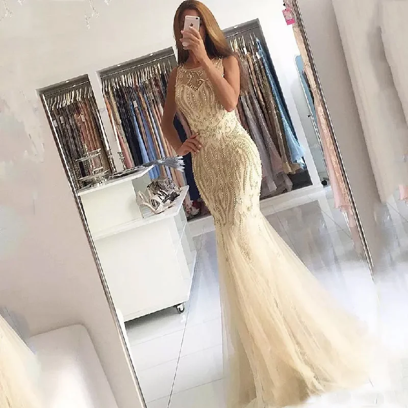 Tulle Sleeveless Backless Prom Dress, Beaded Sexy Prom Dress, Floor-Length Party Dresses, LB0789 Tunics Chic fashionable