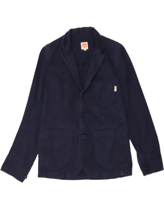 CARHARTT Womens 3 Button Blazer Jacket UK 14 Medium Navy Blue Cotton Satin Fabric Silk Fabric Chiffon Fabric