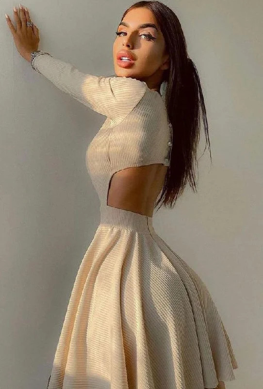 Wjczt Long Sleeve Dress Pleated Party Dress Black Bodycon Dress Autumn Winter Cut Out Streetwear Chrismas Clothes Backless Mini Dress Tunics Spring floral