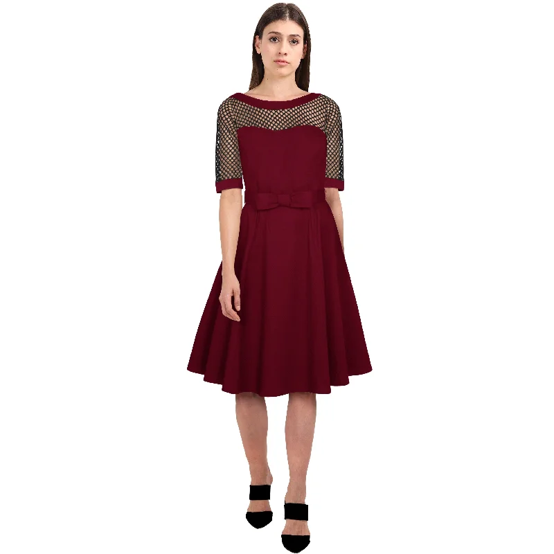 Fishnet Swing Dress in Burgundy Red and Black Tunics Summer linen