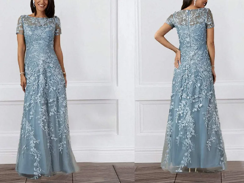 Boat Neck Floral Lace Floor Length Mother of The Bride Dress Short Sleeves Tunics Top rated