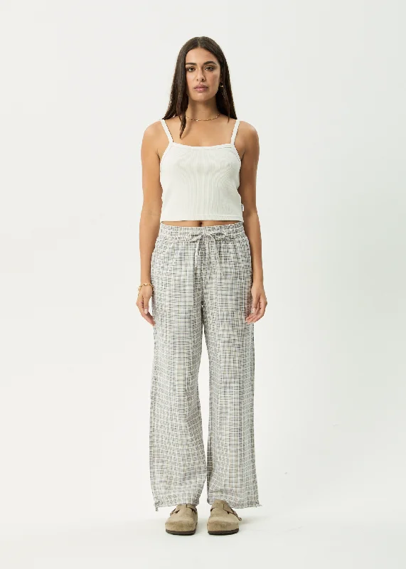 AFENDS Womens Drew - Seersucker Wide Leg Pants - Taupe Check Classic Straight-Leg Pants