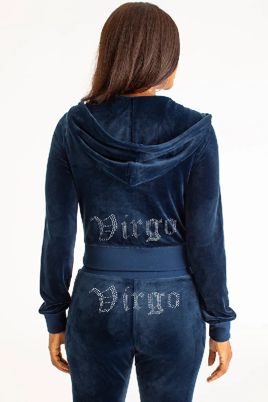 Virgo Big Bling Velour Hoodie Hoodie with Zipper Placket Modern Functional