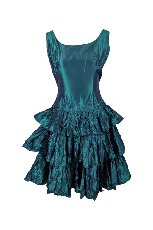 Vintage Ruffled Tier Drop Waist Taffeta Party Dress, 1950s A-Line Day Work