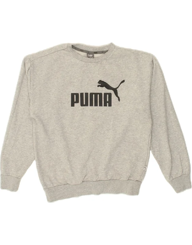 PUMA Womens Oversized Graphic Sweatshirt Jumper UK 6 XS Grey Cotton Hoodie with Hood Adjustable Protection