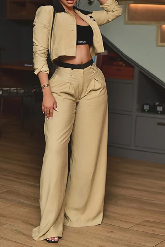 Hit Color On-trend Wide Leg Pant Suit Comfy High-Waist Jeans