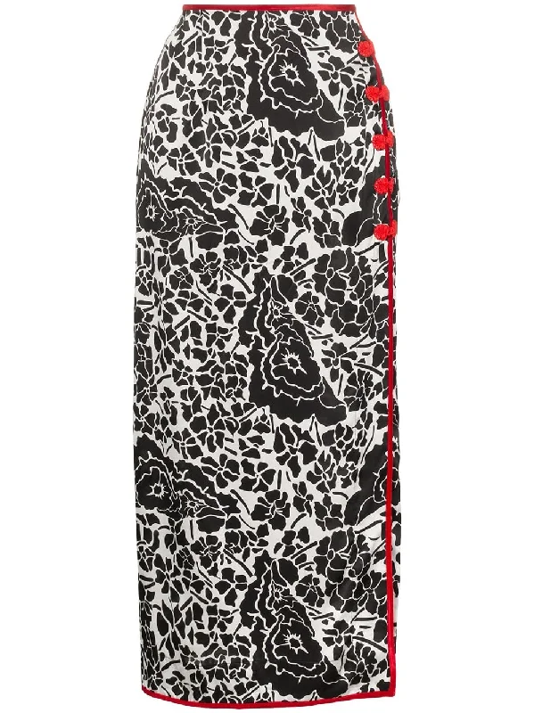 floral printed velvet trim maxi skirt lace skirt delicate