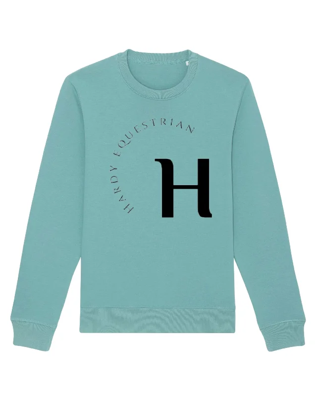 Hardy Equestrian Women's Iconic Crew Neck Sweatshirt Teal Hoodie with Hidden Zipper Minimalist Clean