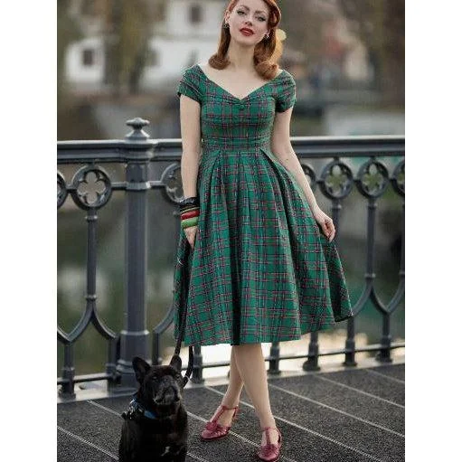 Dolly & Dotty Lily Dress in Green Tartan Shift Classic Vintage