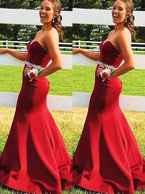 Gorgeous Mermaid Sleeveless Sweetheart Satin Beading Prom Dresses