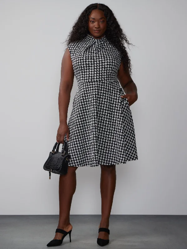 Plus Pleated Neck A-Line Dress