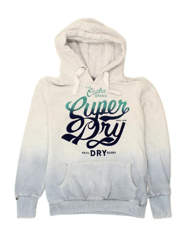SUPERDRY Womens Osaka Graphic Hoodie Jumper UK 12 Medium Grey Colourblock Hoodie with Pastel Soft Subtle