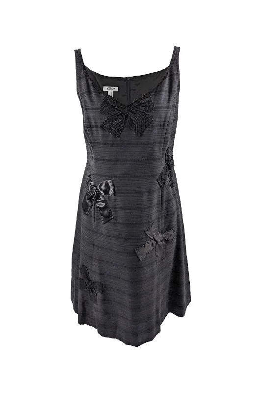 Vintage Sleeveless Black Bow Appliqué Party Dress, 1990s Pencil Length Work