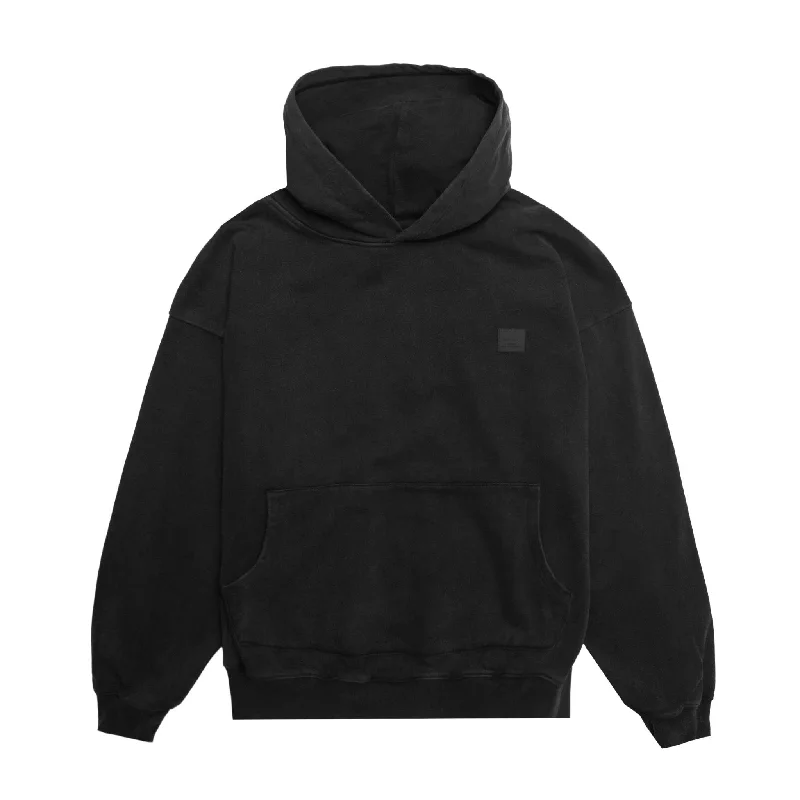 HOMME+ Vintage Washed Hoodie Black Hoodie with Hem Ribbing Snug Secure