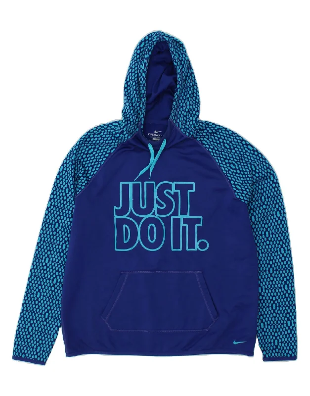 NIKE Womens Therma-Fit Graphic Hoodie Jumper UK 16 Large Navy Blue Spotted Hoodie with Sequins Glamorous Eye-catching
