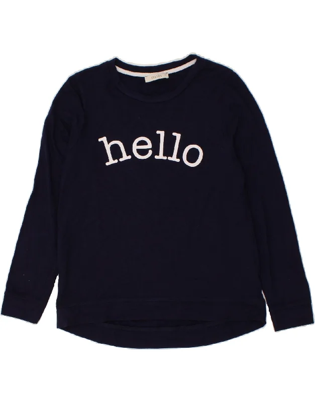 OASIS Womens Graphic Sweatshirt Jumper UK 14 Medium Navy Blue Viscose Hoodie Sweatshirt Pullover