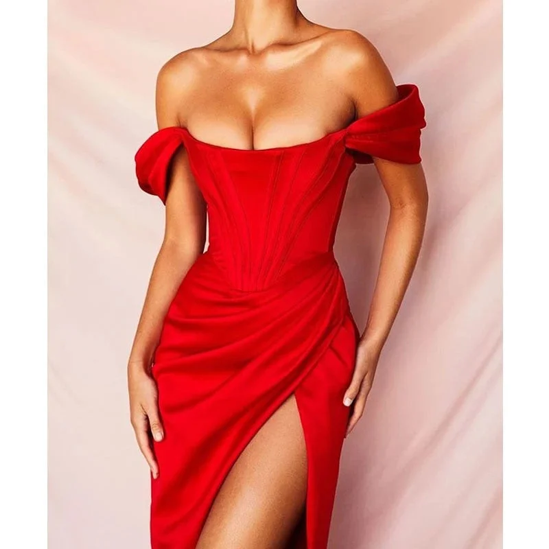 off shoulder Red