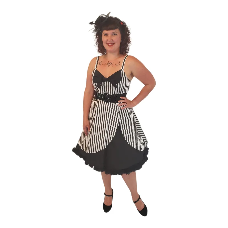 GGR Beetlejuice Swing Dress in Black and White Stripes Pencil Office Professional
