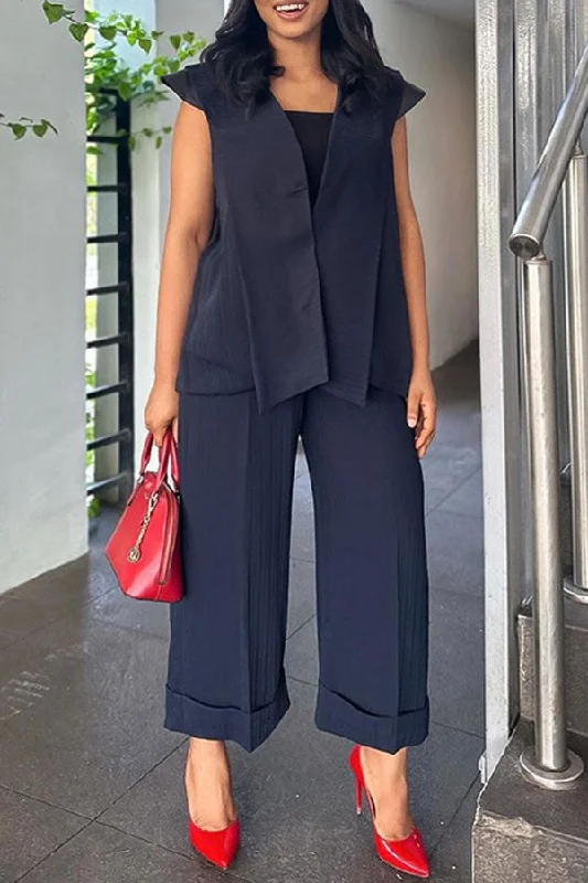 Solid Color Chic Wide Leg Pant Suit Casual Lounge Pants