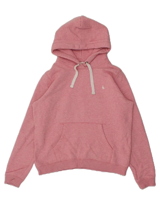JACK WILLS Womens Hoodie Jumper UK 14 Large Pink Cotton Hoodie with Emblem Brand Identity