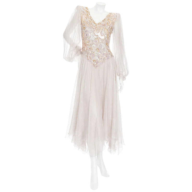 1980s Shimmer Silk Chiffon Sequin Handkerchief Dress Tunics Custom made