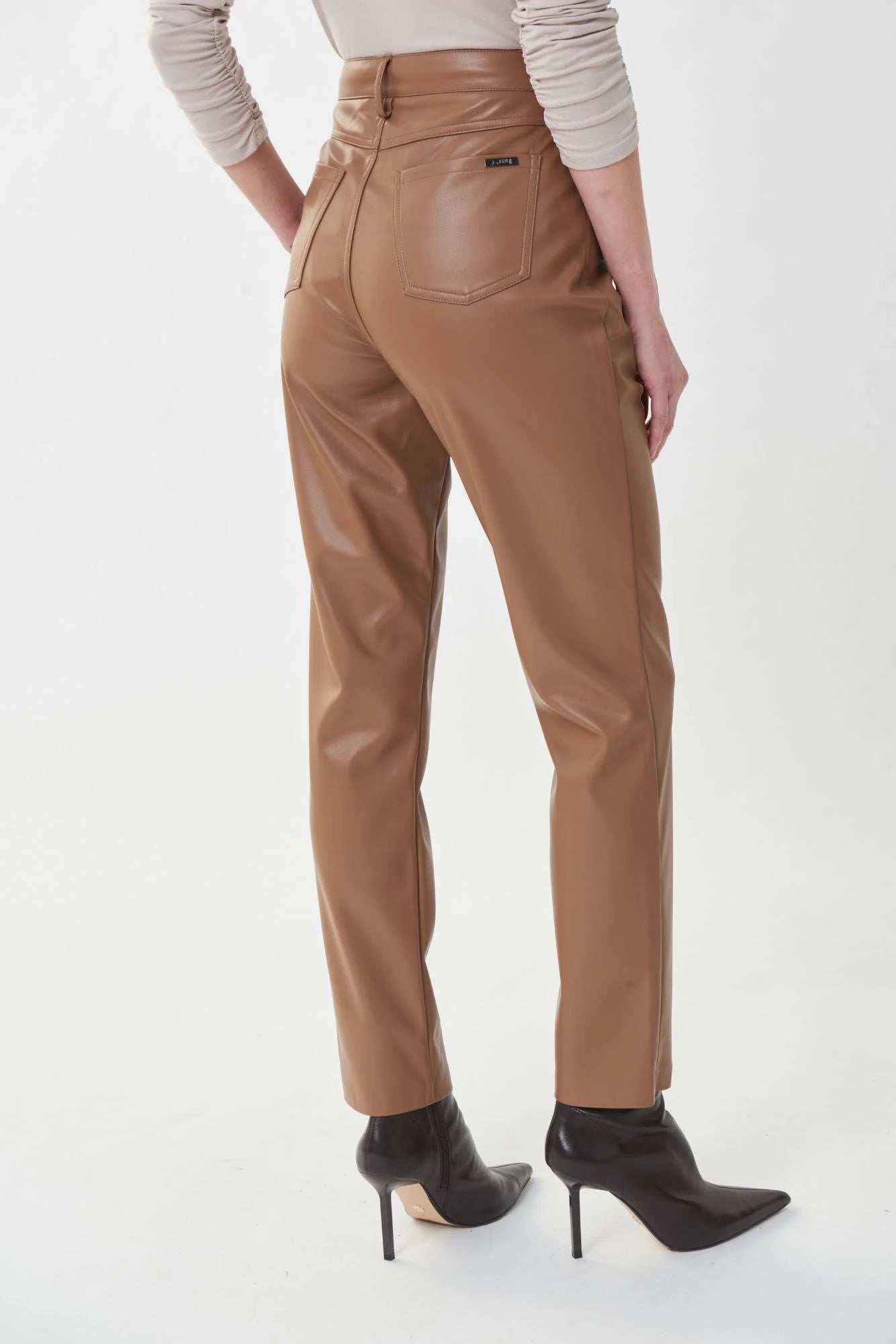 Women's Joseph Ribkoff | Faux Leather Slimming Pant | Nutmeg Stylish Paperbag Waist Pants