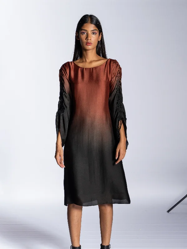 Brown Drawstring Dress Boatneck Modish Everyday